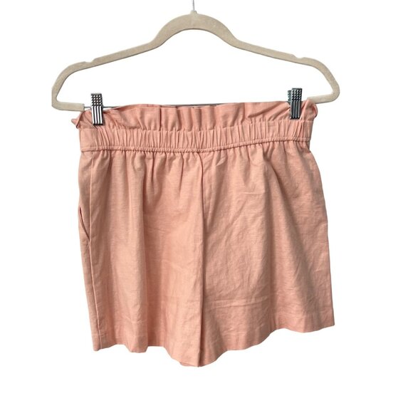 Express PaperBag Pull On Shorts Women Small Elastic Waist Peach Linen Blend Chic - Picture 3 of 7